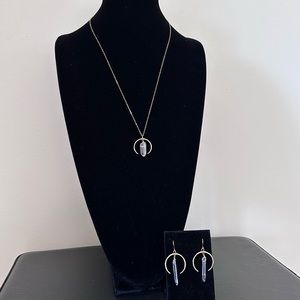 14K Gold Fill Crescent Moon Quartz Crystal Pendant Necklace and Earrings